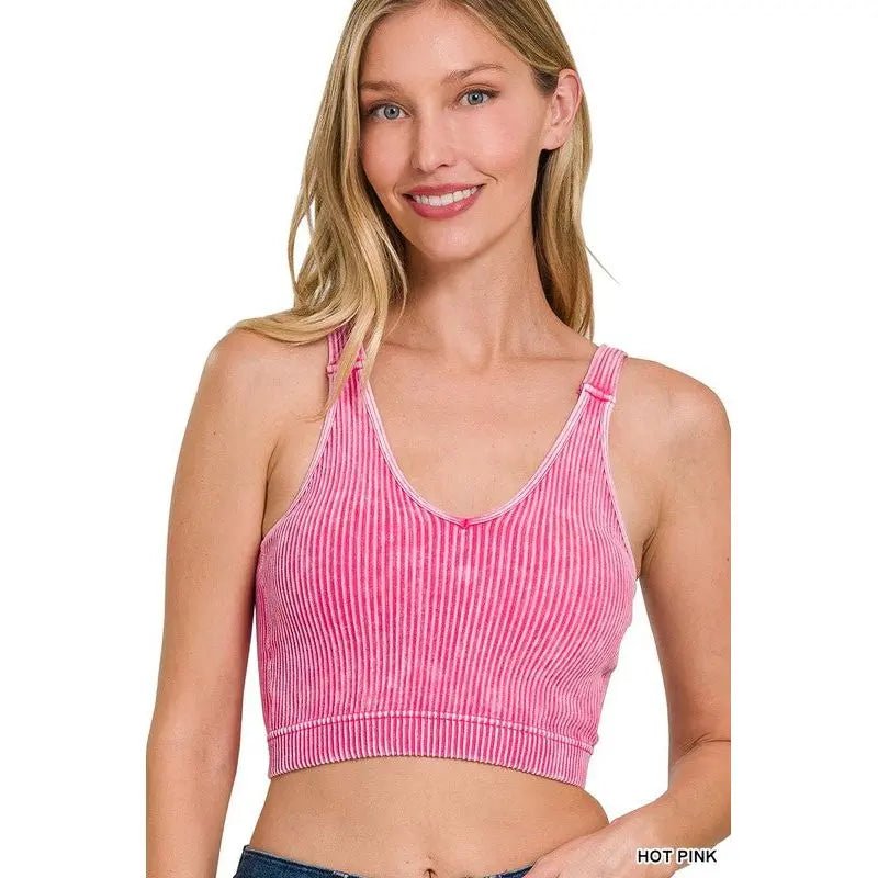 Washed Ribbed Cropped Bra Padded Tank Top - LECCE