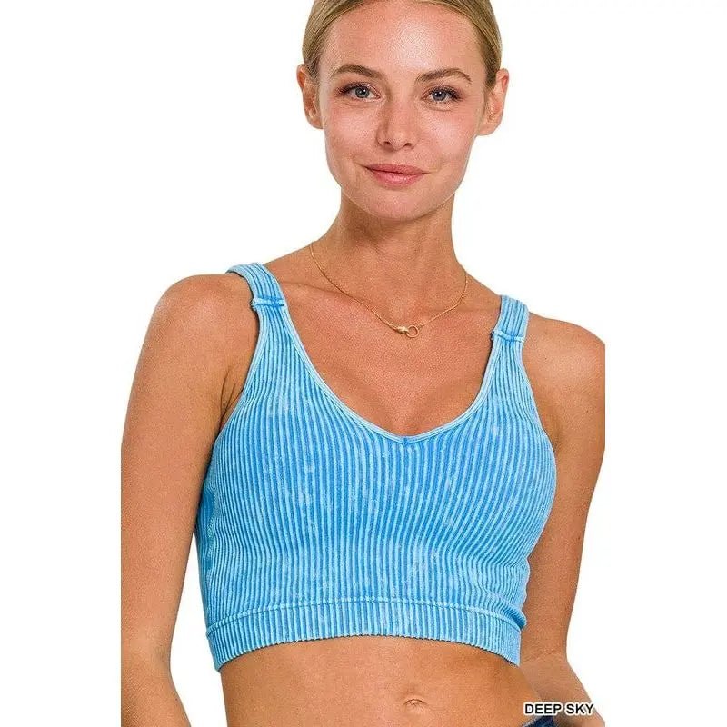 Washed Ribbed Cropped Bra Padded Tank Top - LECCE