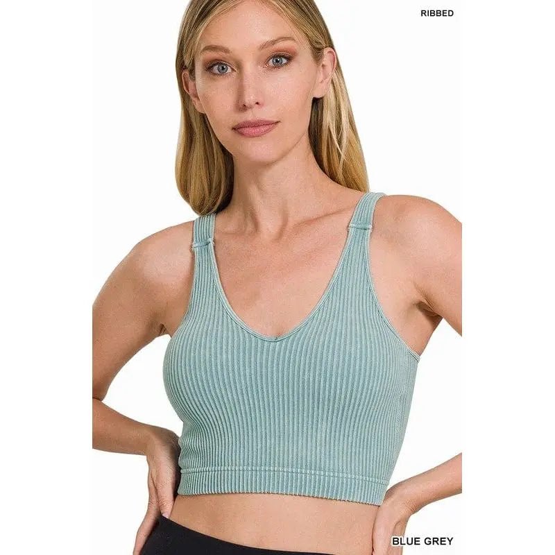 Washed Ribbed Cropped Bra Padded Tank Top - LECCE