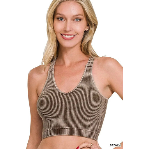 Washed Ribbed Cropped Bra Padded Tank Top - LECCE