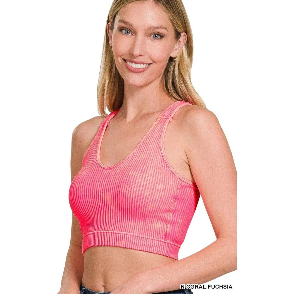 Washed Ribbed Cropped Bra Padded Tank Top - LECCE