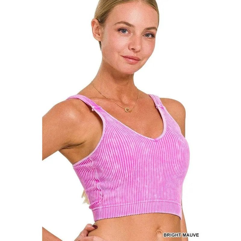 Washed Ribbed Cropped Bra Padded Tank Top - LECCE
