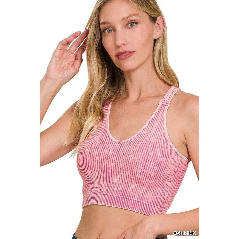 Washed Ribbed Cropped Bra Padded Tank Top - LECCE