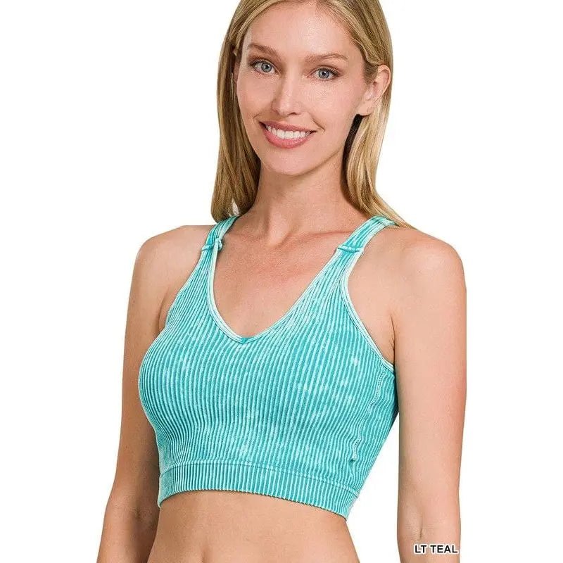 Washed Ribbed Cropped Bra Padded Tank Top - LECCE