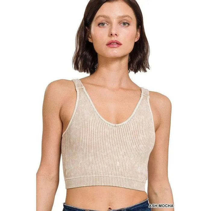 Washed Ribbed Cropped Bra Padded Tank Top - LECCE