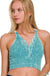 Washed Ribbed Cropped Button V - neck Tank Top - LECCE