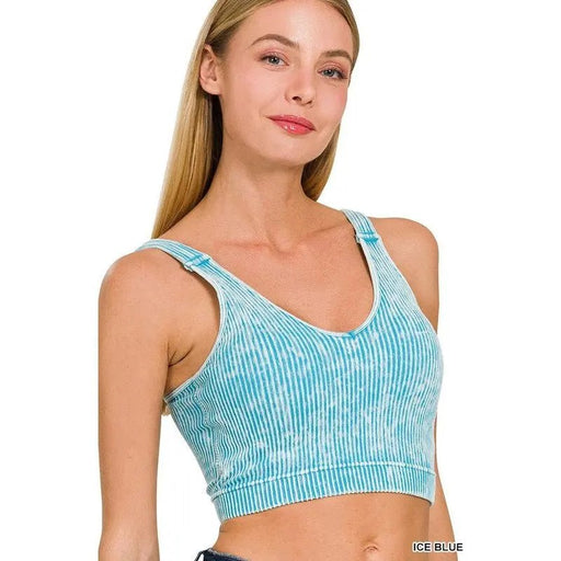 Washed Ribbed Cropped Seamless Bra Padded Tank Top - LECCE