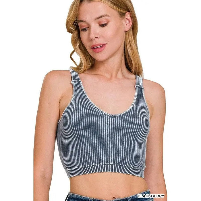 Washed Ribbed Cropped Seamless V - Neck Tank TOP - LECCE