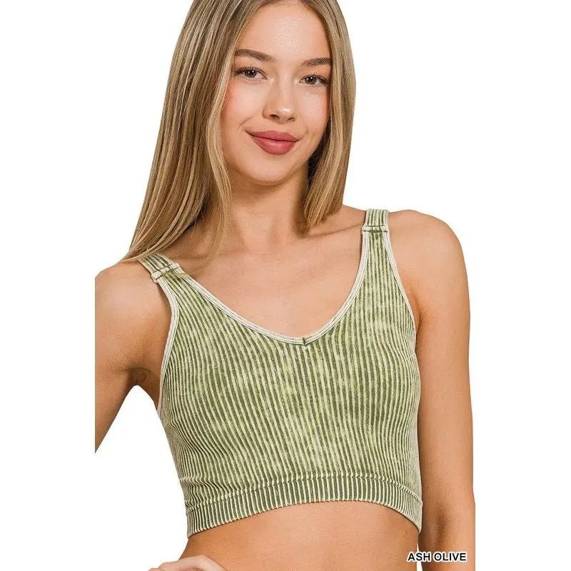Washed Ribbed Cropped Seamless V - Neck Tank TOP - LECCE