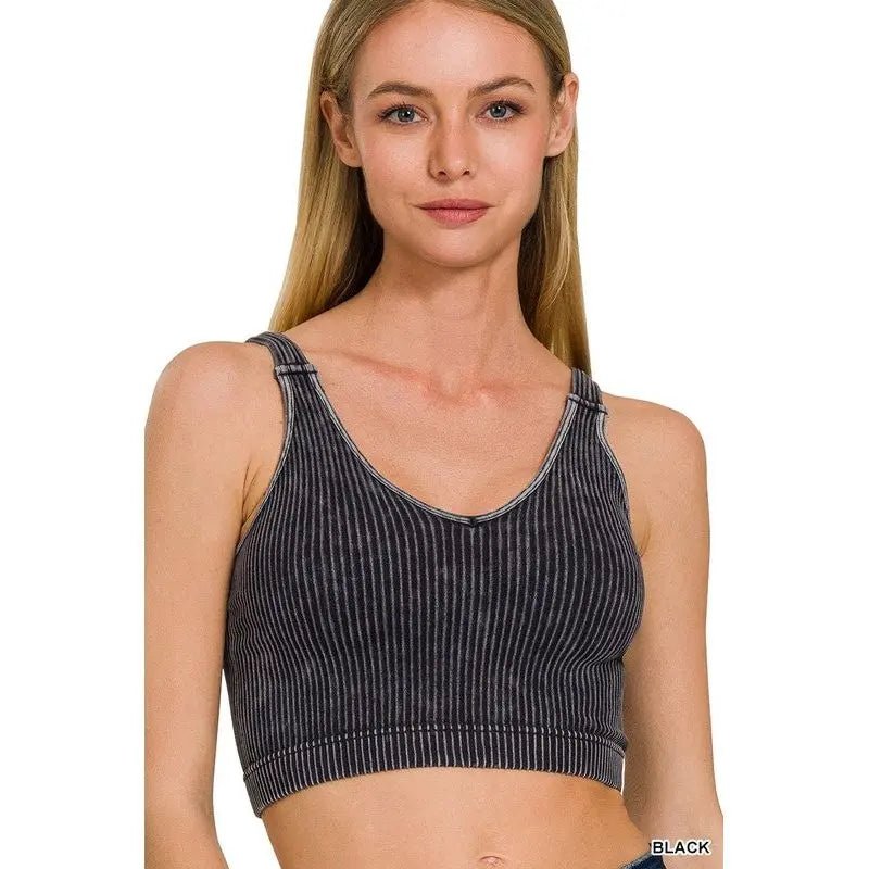 Washed Ribbed Cropped Seamless V - Neck Tank TOP - LECCE