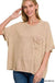 Washed Ribbed Cuffed Short Sleeve Round Neck Top - LECCE