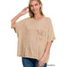 Washed Ribbed Cuffed Short Sleeve Round Neck Top - LECCE