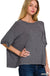 Washed Ribbed Cuffed Short Sleeve Round Neck Top - LECCE