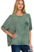 Washed Ribbed Cuffed Short Sleeve Round Neck Top - LECCE