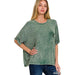 Washed Ribbed Cuffed Short Sleeve Round Neck Top - LECCE