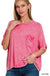 Washed Ribbed Cuffed Short Sleeve Round Neck Top - LECCE