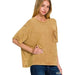 Washed Ribbed Cuffed Short Sleeve Round Neck Top - LECCE