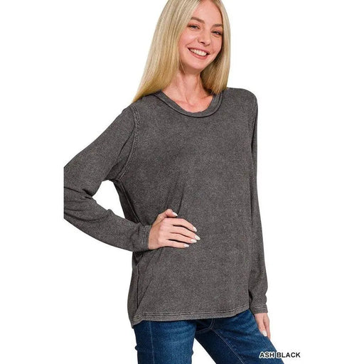 Washed Ribbed Scoop Neck Long Sleeve - LECCE