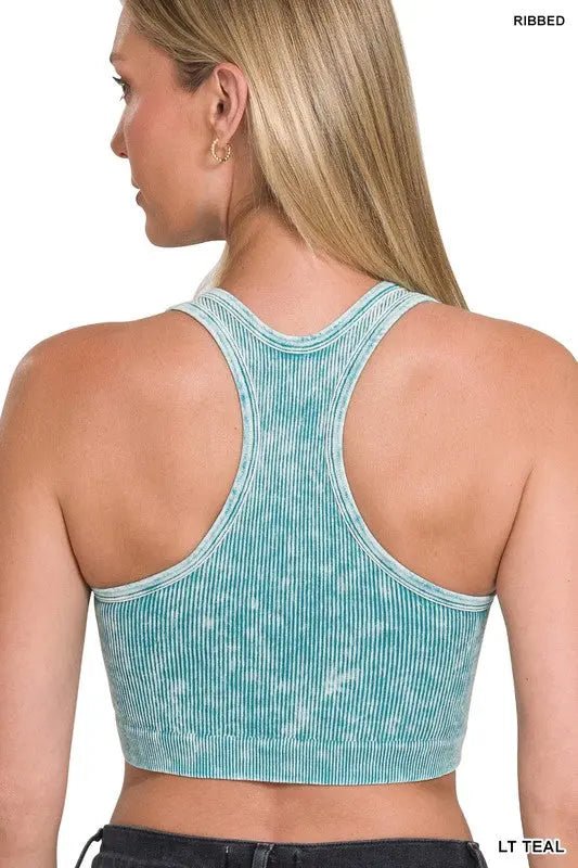 Washed Ribbed Seamless Racerback Tank Top - LECCE
