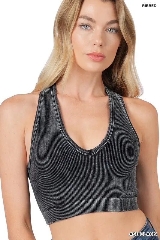 Washed Ribbed Seamless Racerback Tank Top - LECCE
