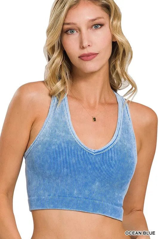 Washed Ribbed Seamless Racerback Tank Top - LECCE