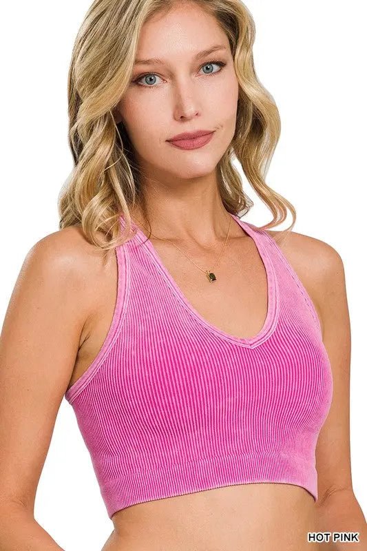 Washed Ribbed Seamless Racerback Tank Top - LECCE