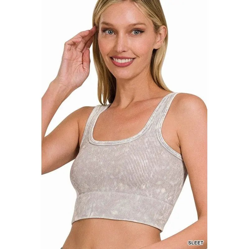 Washed Ribbed Square Neck With Bra Pads - LECCE