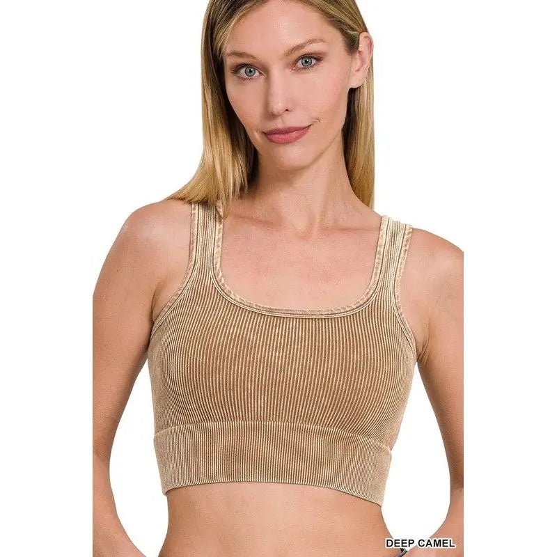 Washed Ribbed Square Neck With Bra Pads - LECCE