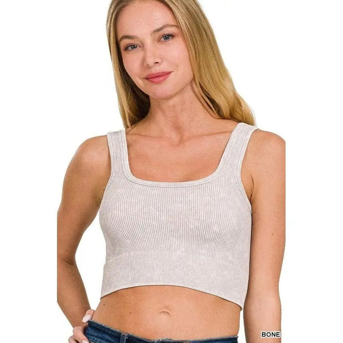 Washed Ribbed Square Neck With Bra Pads - LECCE