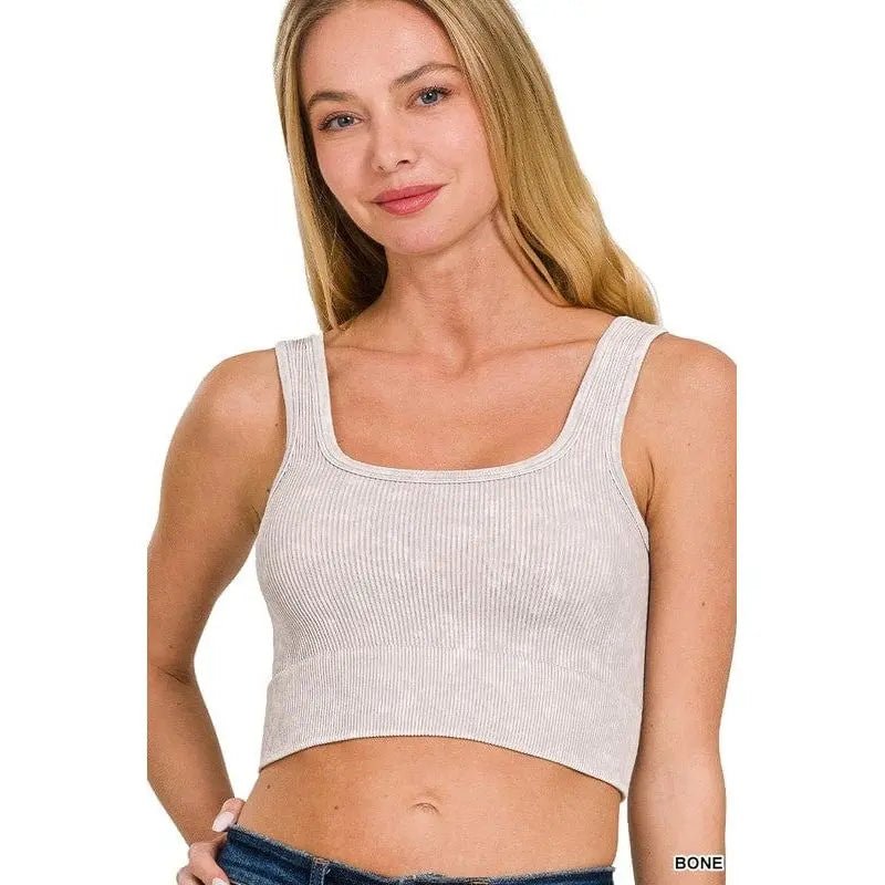 Washed Ribbed Square Neck With Bra Pads - LECCE