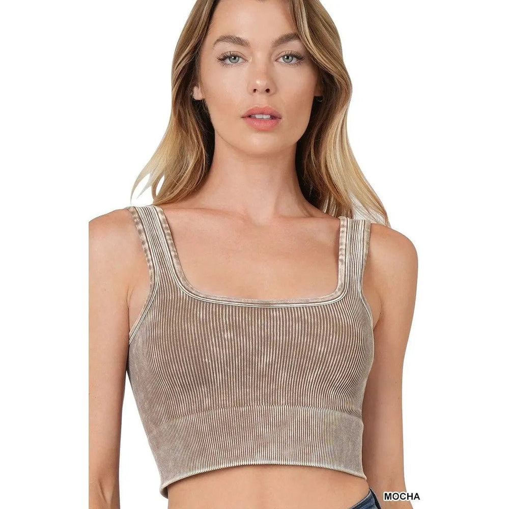 Washed Ribbed Square Neck With Bra Pads - LECCE