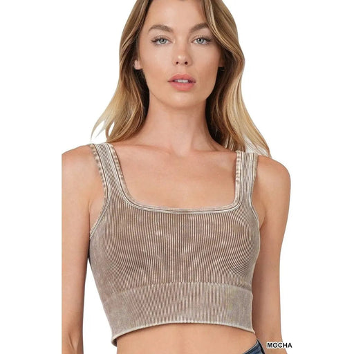 Washed Ribbed Square Neck With Bra Pads - LECCE
