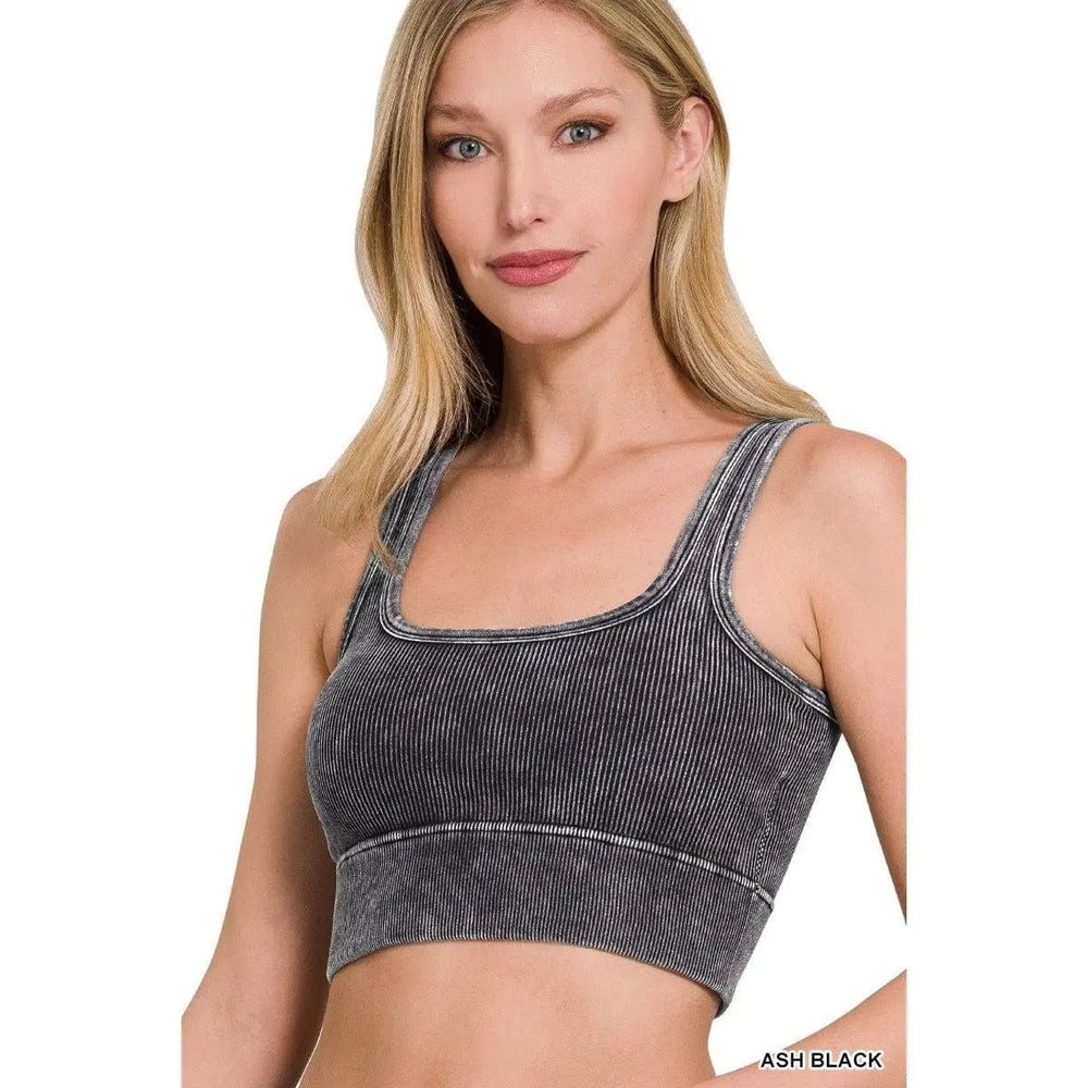 Washed Ribbed Square Neck With Bra Pads - LECCE