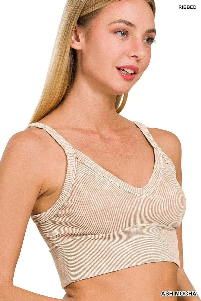 Washed Ribbed V - neck Crop Top - LECCE