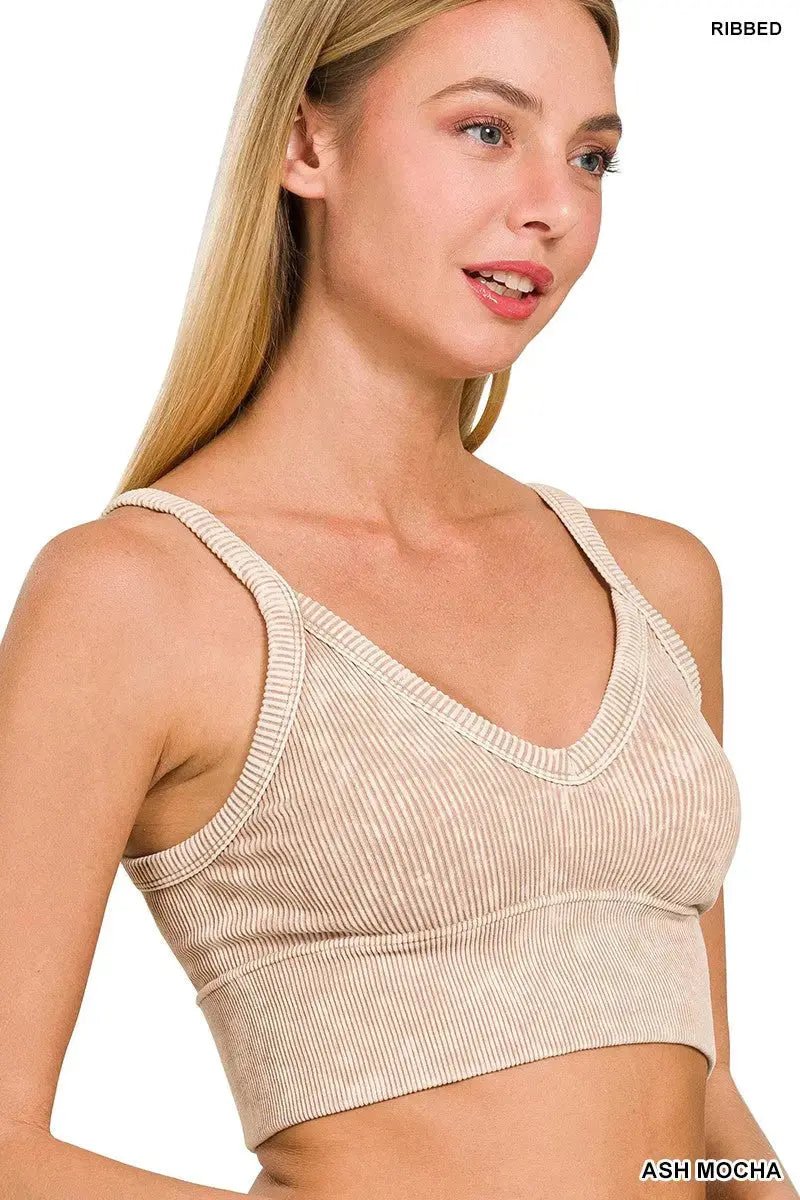 Washed Ribbed V-neck Crop Top
