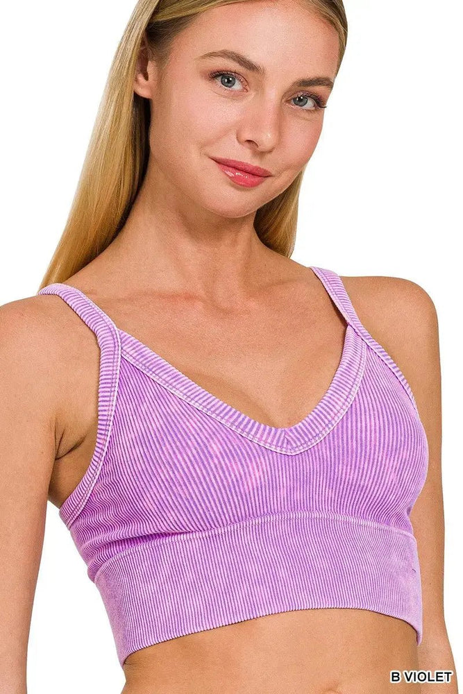 Washed Ribbed V - neck Crop Top - LECCE