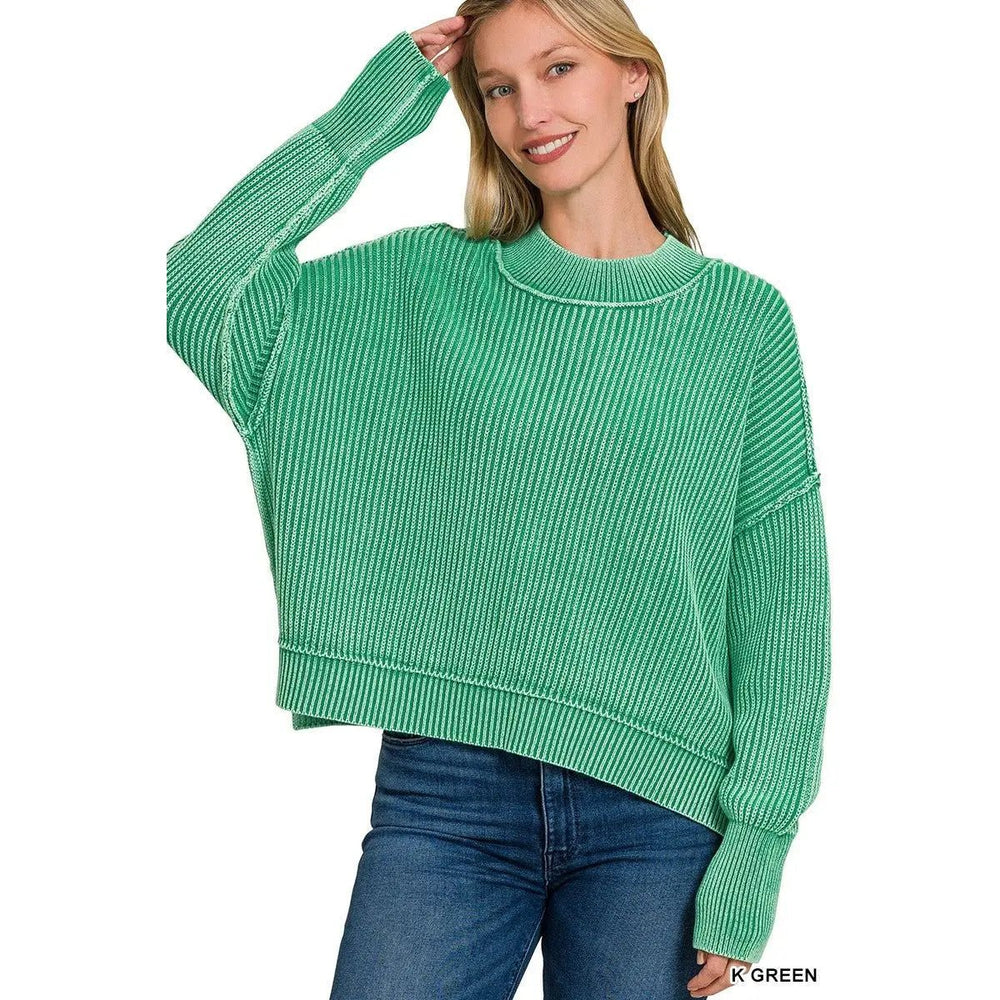 Washed Side Slit Oversized Cropped Sweater - LECCE