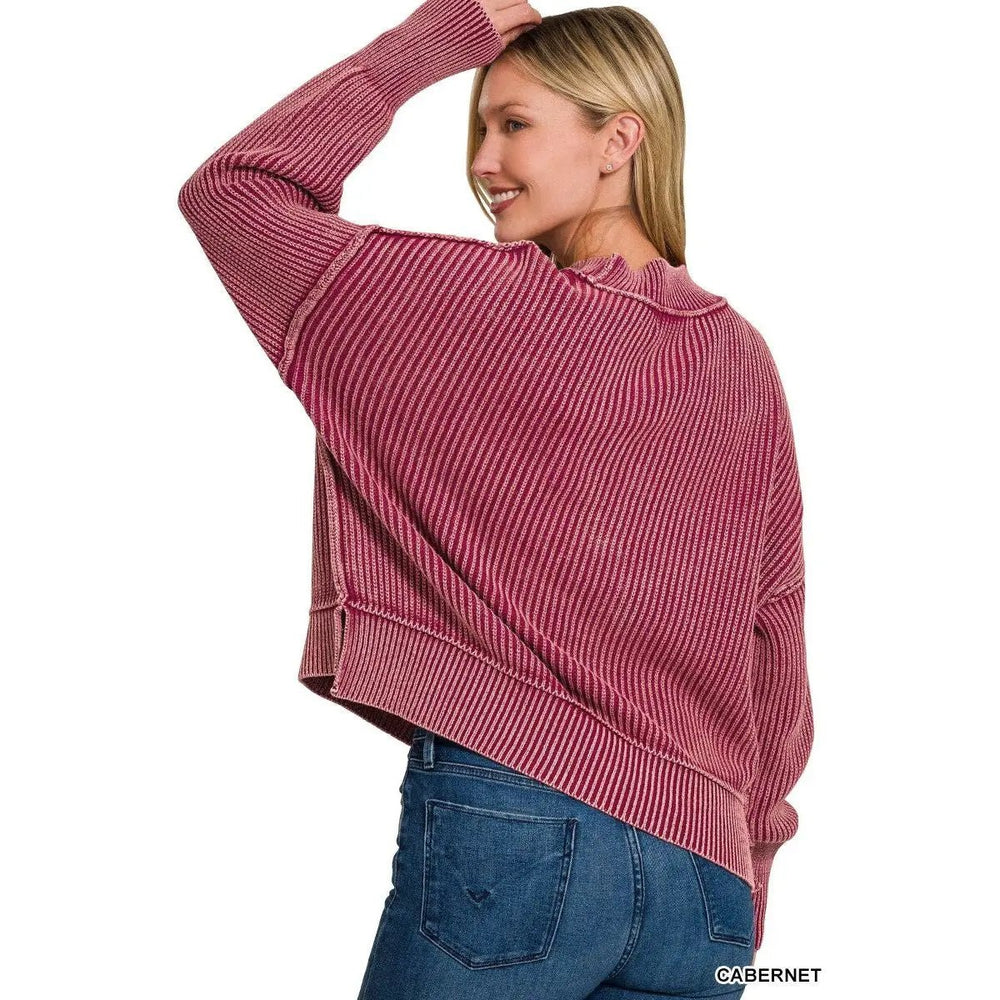 Washed Side Slit Oversized Cropped Sweater - LECCE