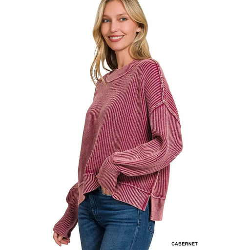 Washed Side Slit Oversized Cropped Sweater - LECCE