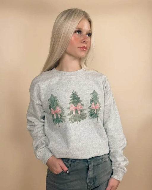Water Color Christmas Trees with Bows Sweatshirt - LECCE