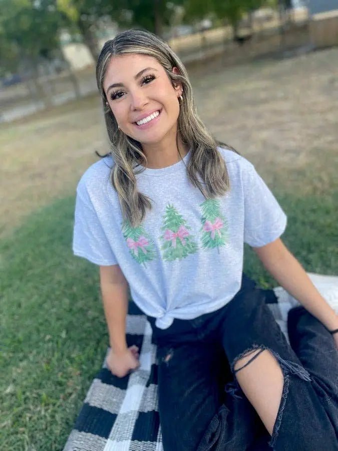 Water Color Christmas Trees with Bows Tee