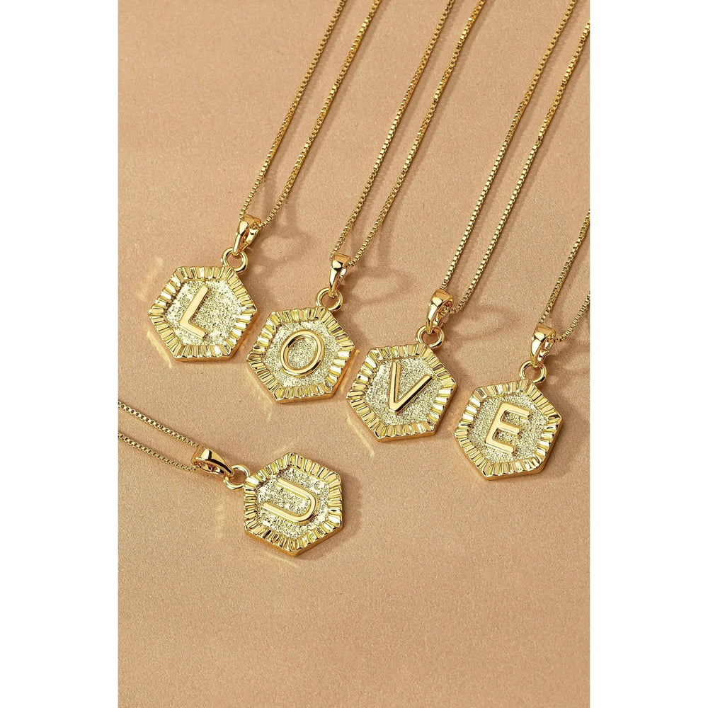 Water Proof Hexagon Brass Initial Letter Pendant - LECCE