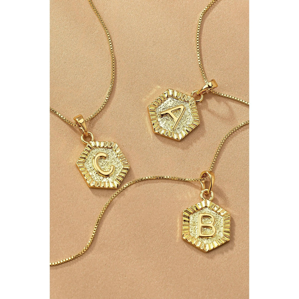 Water Proof Hexagon Brass Initial Letter Pendant - LECCE