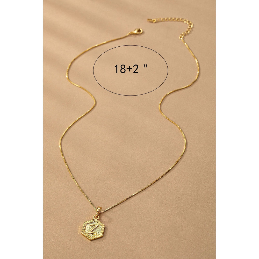 Water Proof Hexagon Brass Initial Letter Pendant - LECCE