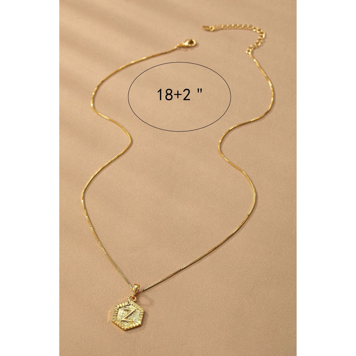Water Proof Hexagon Brass Initial Letter Pendant - LECCE