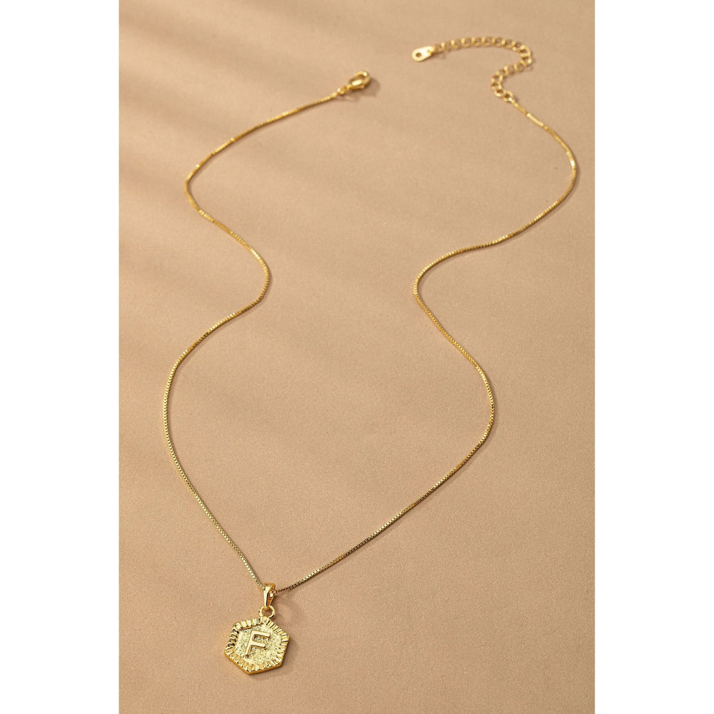 Water Proof Hexagon Brass Initial Letter Pendant - LECCE
