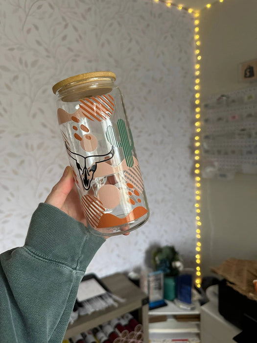 Western | 20 oz Glass Tumbler with Bamboo Lid & Straw - LECCE