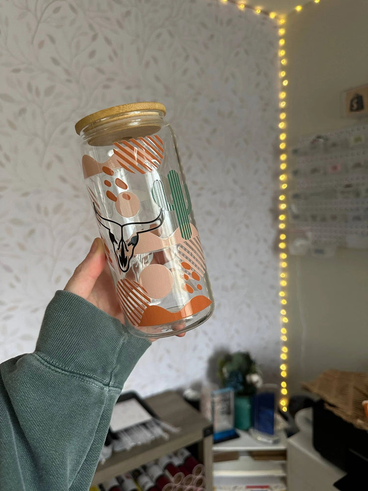 Western | 20 oz Glass Tumbler with Bamboo Lid & Straw - LECCE
