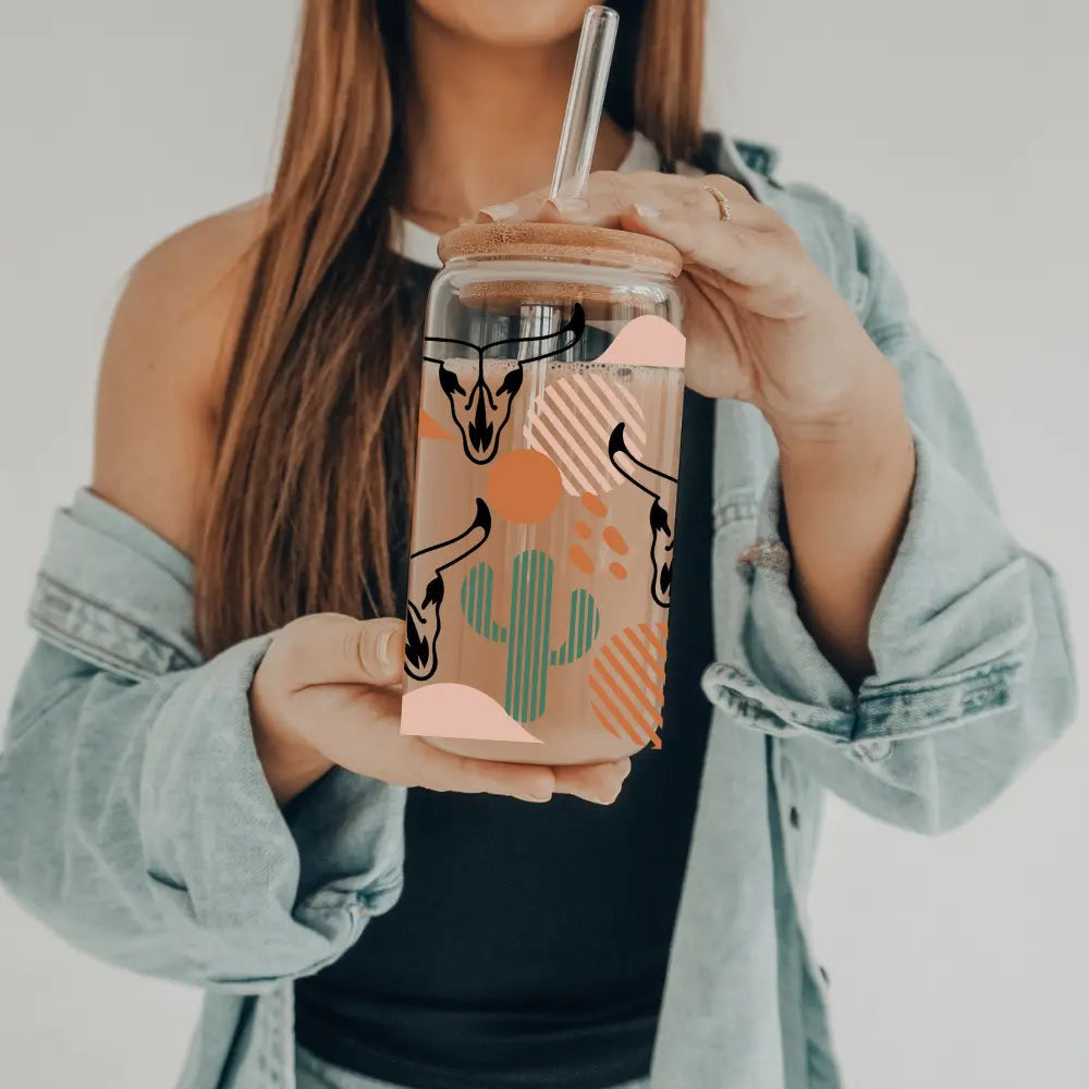 Western | 20 oz Glass Tumbler with Bamboo Lid & Straw