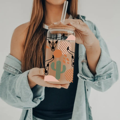 Western | 20 oz Glass Tumbler with Bamboo Lid & Straw - LECCE